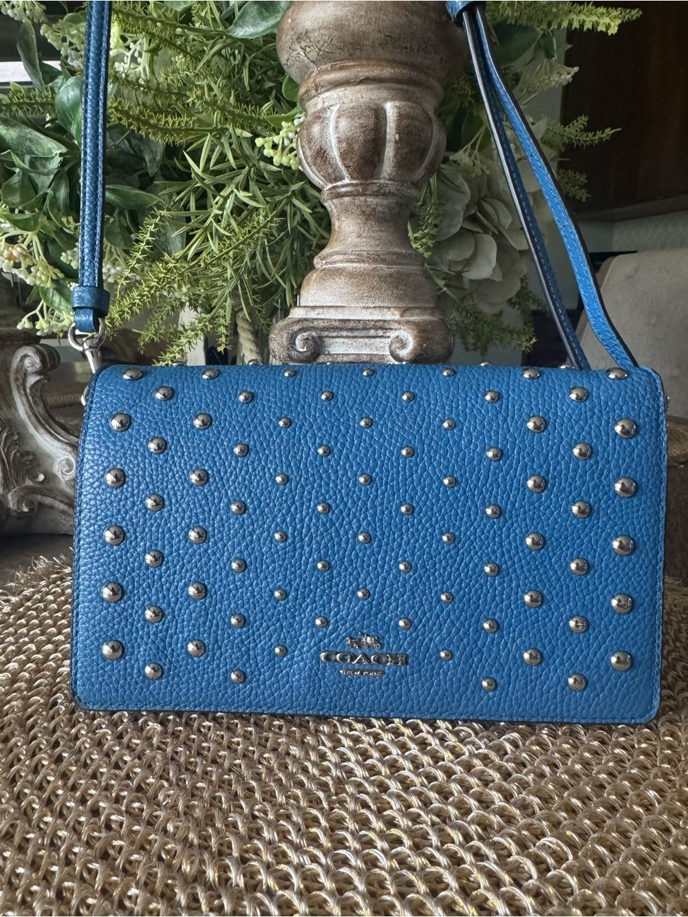Like NEW Coach Blue Studded Crossbody Bag - UNIQUE 🤩